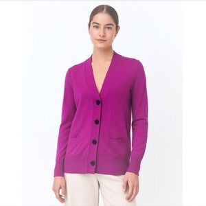LOFT Cardigan S Magenta Purple Wool Blend Button Front Cabincore Colorful 66-06